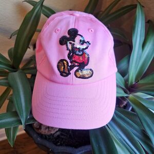 NWT Disney Parks Youth Pink Cap Mickey Mouse Sequined Embroidered